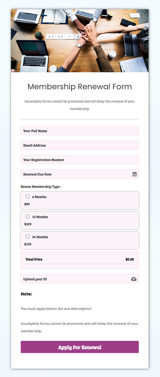 Form template